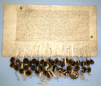Erection act of the Prussian League, Kwidzyn, 14th March 1440. Click to enlarge.