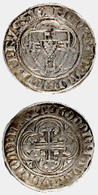 Half of Skojec - a Teutonic Grand Master Winrich von Kniprode coin minted in Toruń 1351-1382