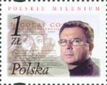 Polish stamp with the Torun themes: Aleksander Wolszczan and Nicoalus Copernicus, Polish famous astronomers, 2001. The stamp is one of sixteen in a series of Polish Millennium